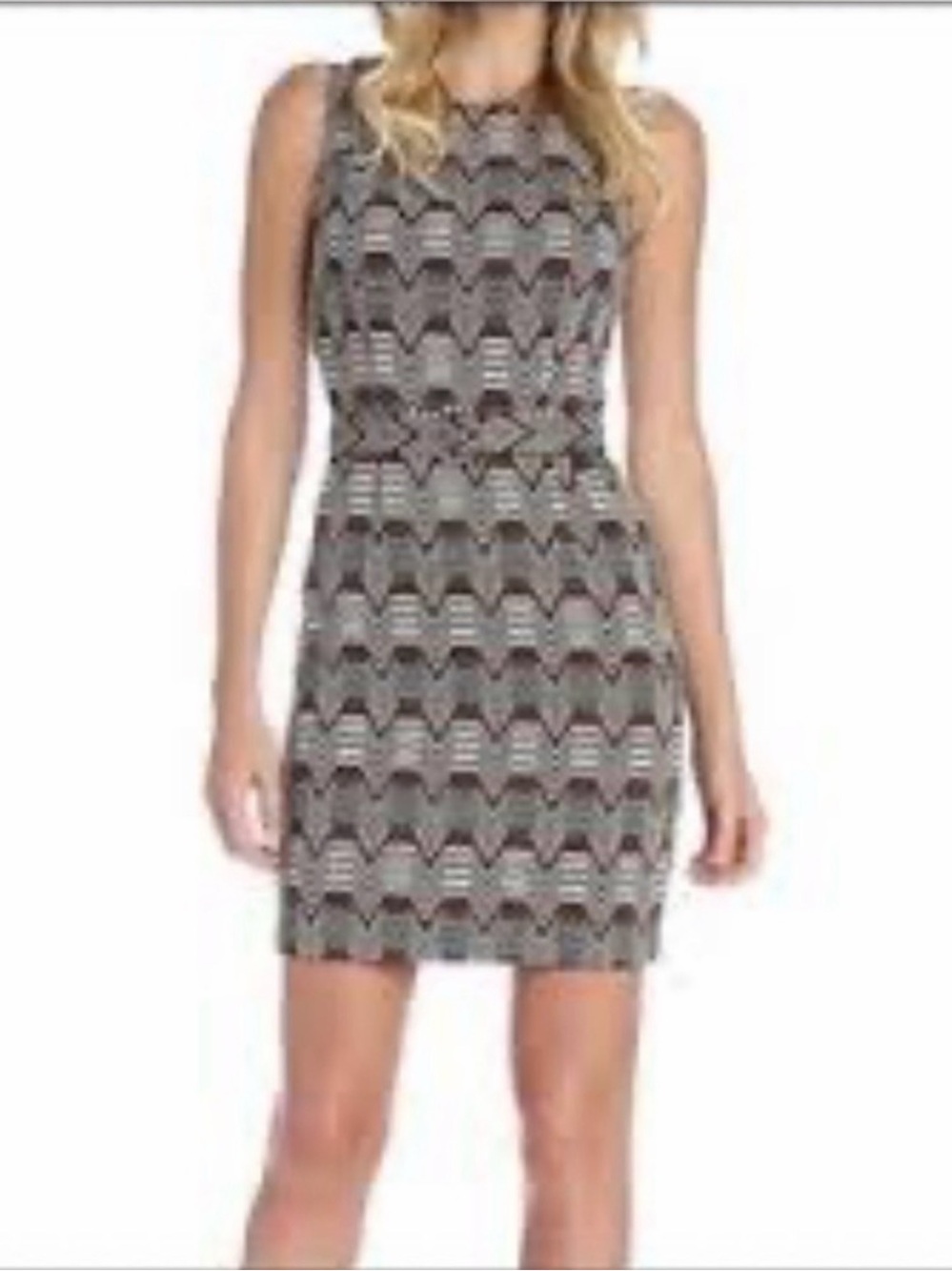 Trina Turk Black and White Chevron-Print Sleeveless Sheath Dress